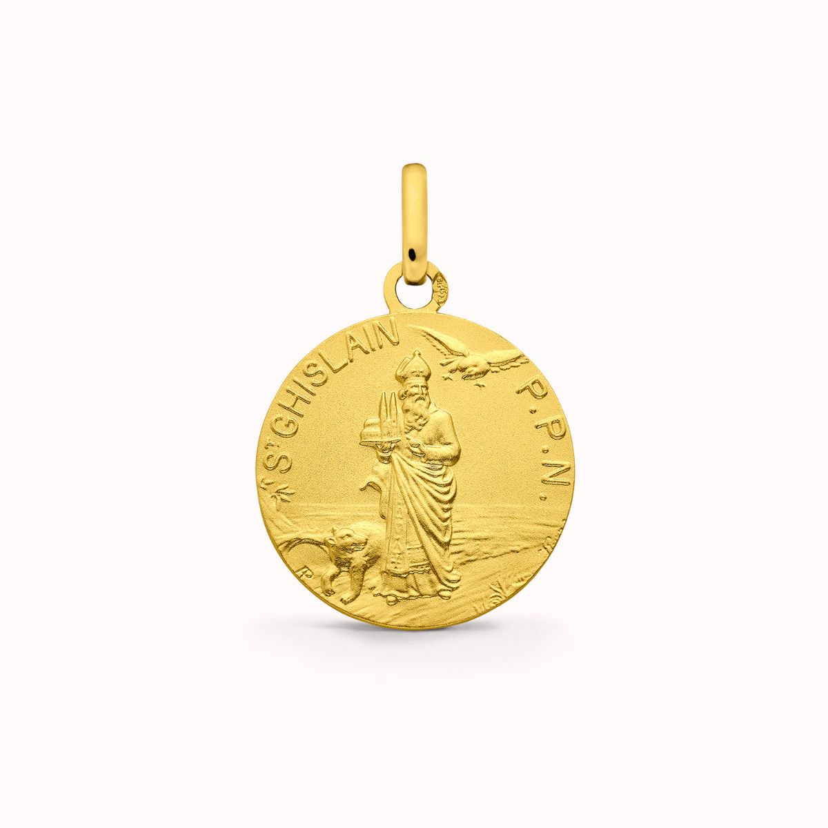 Médaille St Ghislain en Or Jaune 18 carats - 15 mm