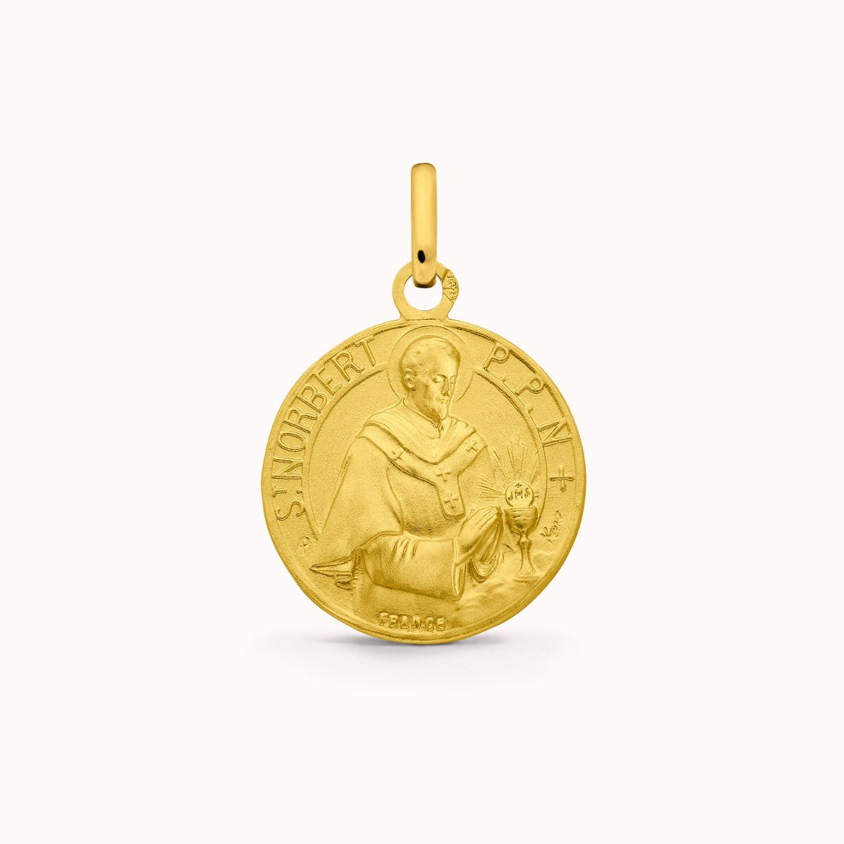 Médaille Saint Norbert en Or Jaune 18 carats - 15 mm